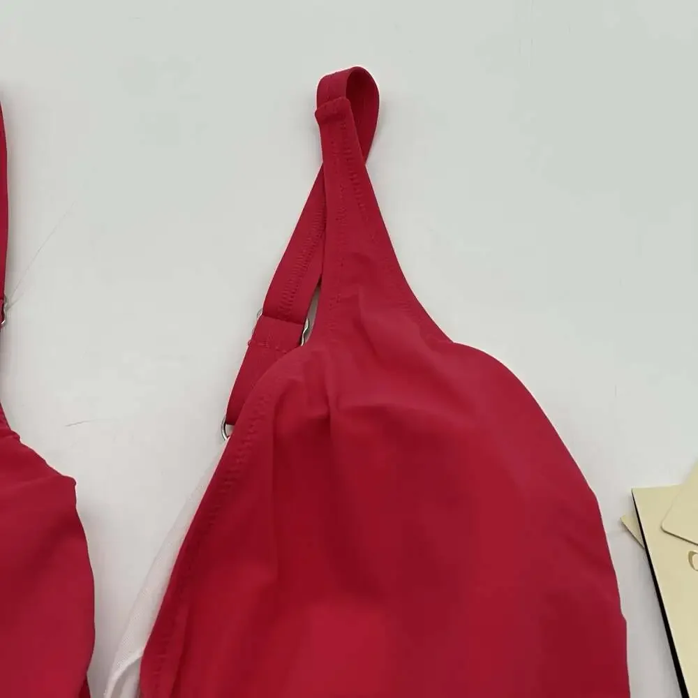 Profile by Gottex Tutti Frutti Size 14 Red Rose V-Neck Ruffle One Piece Swimsuit
